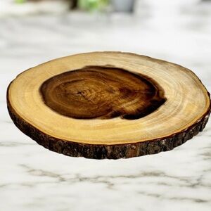 Live Edge Wood Serving Platter Display Cutting Board Rustic Round Bark 11.5”